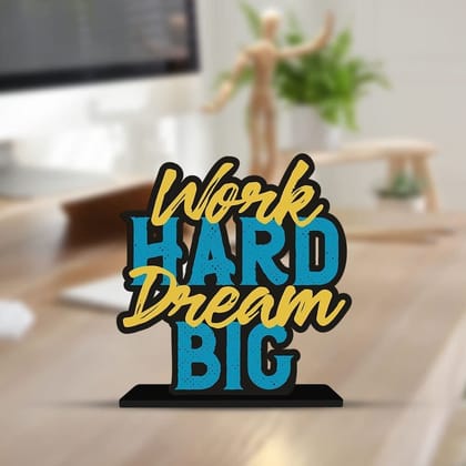 Artvibes Wooden Idols and Figurine Work Hard Dream Big Motivational Quote Table Decor for Office Desk | Home Decor Item | Living Room | Bedroom | Wood Showpieces Decorative Gift (SP_1110)