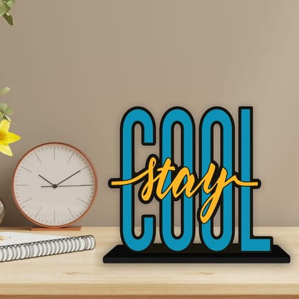 Artvibes Wooden Idols and Figurine Stay Cool Quotes Table Decoration for Office Desk | Home Decor Items | Living Room | Modern Art Wood Showpiece Gift Items (SP_1149)