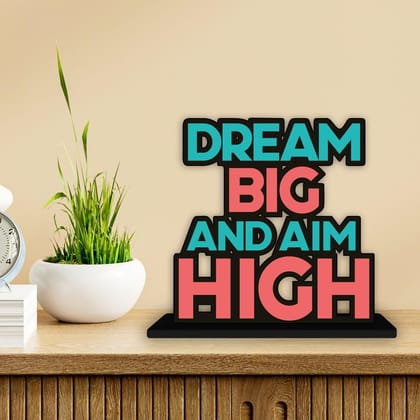 Artvibes Wooden Idols and Figurine Dream Big and Aim High Motivational Quotes Table Decor for Office Desk Showpiece | Home Decoration | Living Room | Modern Gifting Item (SP_1150)