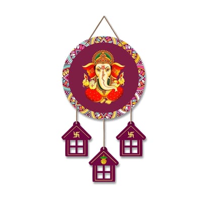 Artvibes Lord Ganesha Wooden Wall Hanging Decorative Items for Home | Gifts | Religious Wood Wall Hanger | Decoration for Living Room | Artworks | Modern Decor Items (WH_7204N)