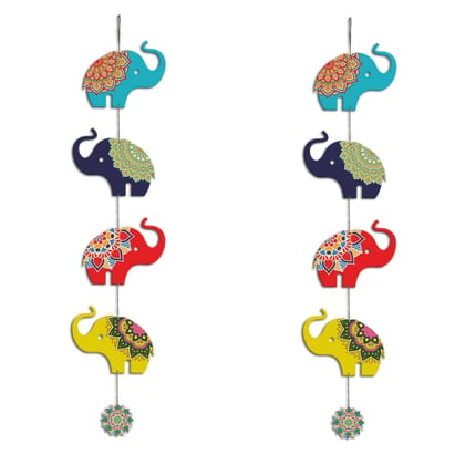 Artvibes Colorful Elephants Wall and Door Hanging for HomeDecor (WH_5206N) multicolor