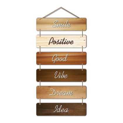 Artvibes Designer Wooden Wall Hanger , MDF Wood, Decorative, for Home Decor, Office (WH_3204N, Multicolour, Motivational) - Set of 6