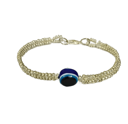 Evil Eye & Silver Glass Seed Beads Bracelet- (BL-16)