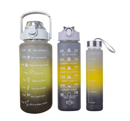 Set of 3 Water Bottle with Motivational Time Marker, Leakproof Durable Non-Toxic Sipper Water bottle,Water bottle for gym