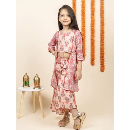 Bebe Unicorn Casual & Trendy Kids Wear Round Neck Three Quarter Sleeves Button on Back Shrug Type Kurta and Sharara Set of Top & Bottom for Girls