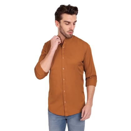 Men Slim Fit Mandarin Collar Copper Shirt