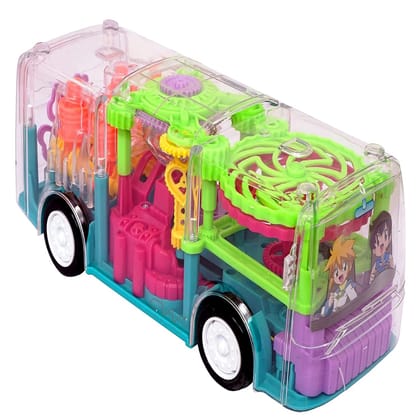 KTRS ENTERPRISE transparent gear bus toys battery power car electric universal driving interesting toy bus with light and music