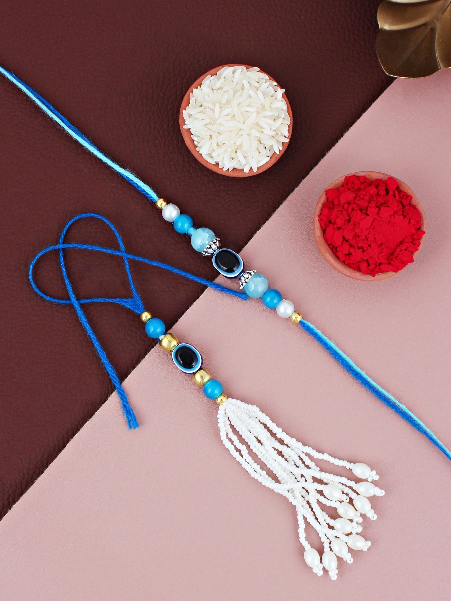 Lucky Jewellery Designer Blue Color Evil Eye Rakhi - Rakshabandhan Rakhee with Lumba Bracelet for Brother/Bhaiya/Bhai/Bhabhi - Pack of 2 (72-J5R1-1992-EE-2)