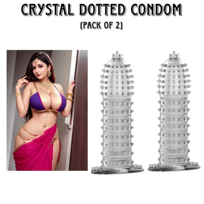 Crystal Dotted Reusable Condom Silicone Dragon Condom (Pack of 2) Transparent