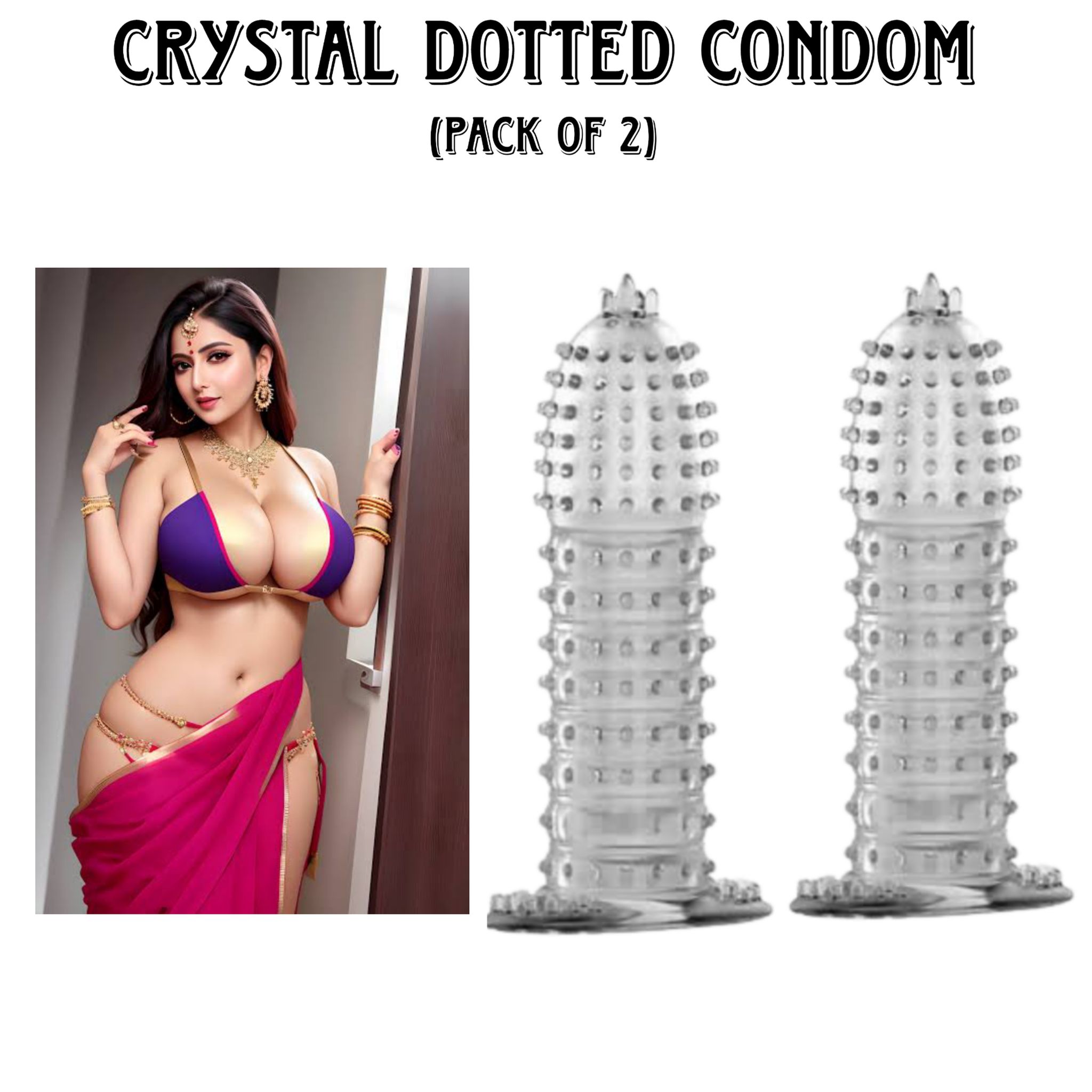 Crystal Dotted Reusable Condom Silicone Dragon Condom (Pack of 2) Transparent