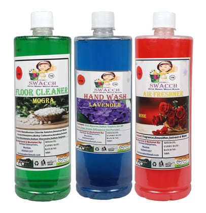 Home Care Combo Floor Cleaner Mogra, Hand Wash Lavender & Air Freshner Rose 1 Litre (Pack of 3)