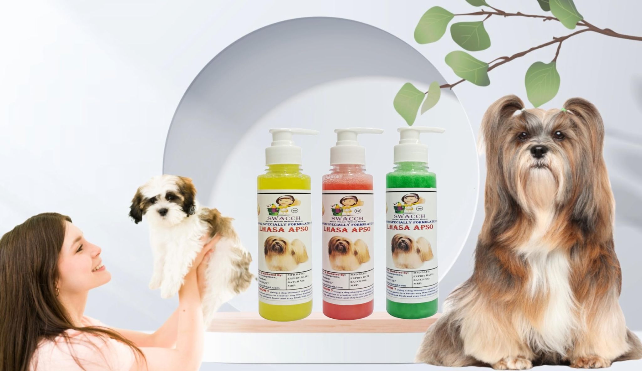 SWACCH Premium Shampoo for Lhasa APSO (200ML) (Combo Pack of 3) Lemon, Jasmine & NEEM ALOVERA