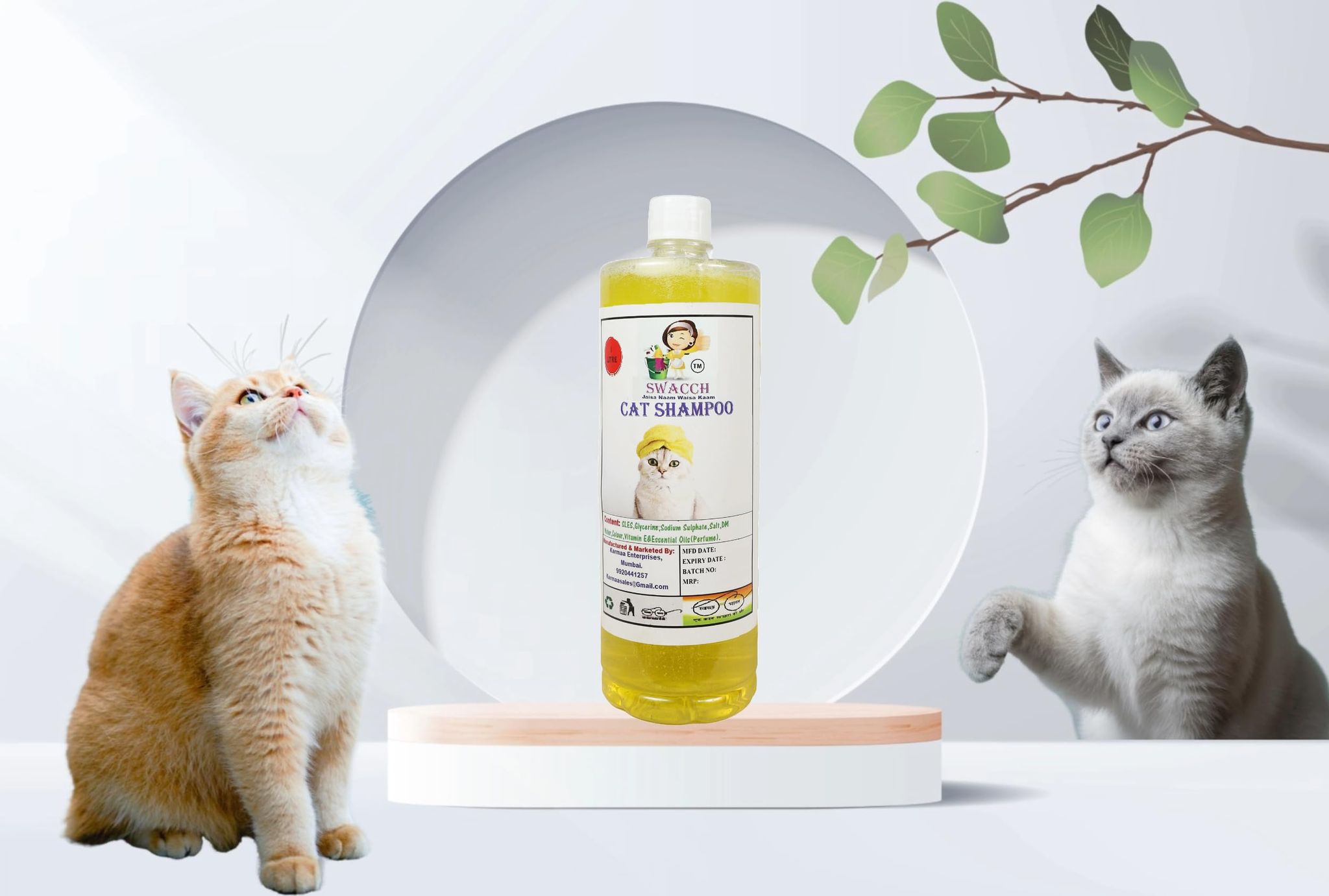 SWACCH Shampoo Specially FORMULATED for CAT Shampoo (1 Litre) Lemon