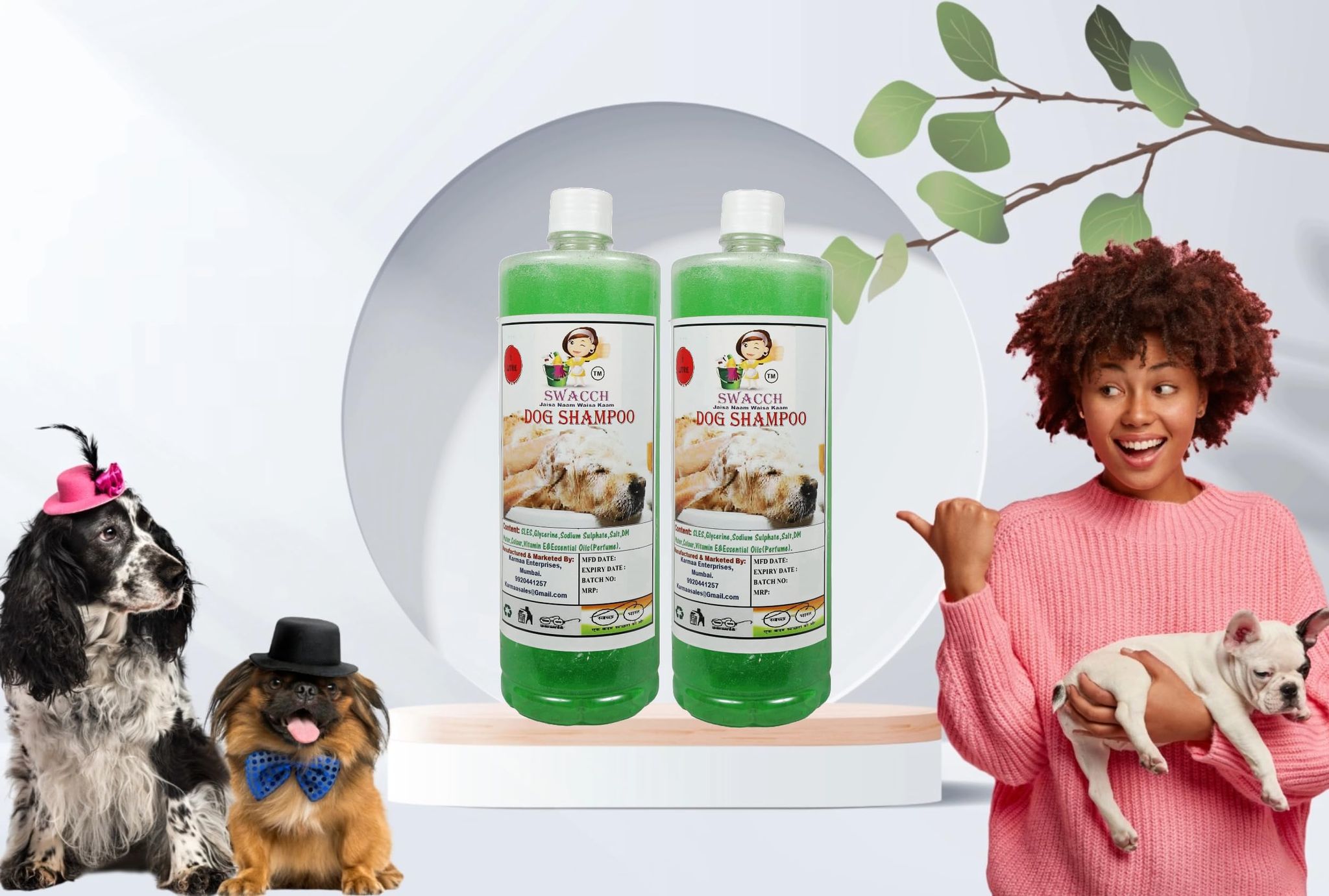 SWACCH Dog Shampoo (1 Litre) (Pack of 2) NEEM ALOVERA