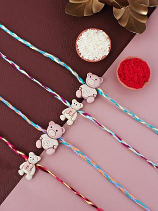 Lucky Jewellery Designer Teddy Bear Kids Rakhi - Rakshabandhan Plastic Cute Teddy Rakhee Bracelet for Brother/Bhaiya/Bhai/Bhabhi/Kids - Pack of 4 (130-CHR1-1948-4)