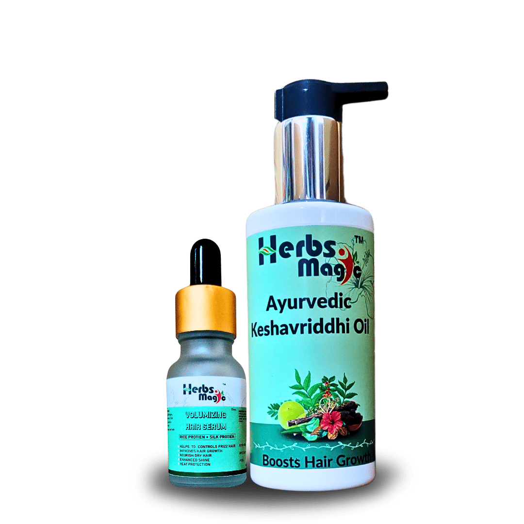 Herbs Magic Ayurvedic Keshavriddhi Hair Oil, 100ml & Volumizing Hair Serum, 15ml | Complete Hair Care Combo for Reducing Hair Fall and Promoting Hair Regrowth