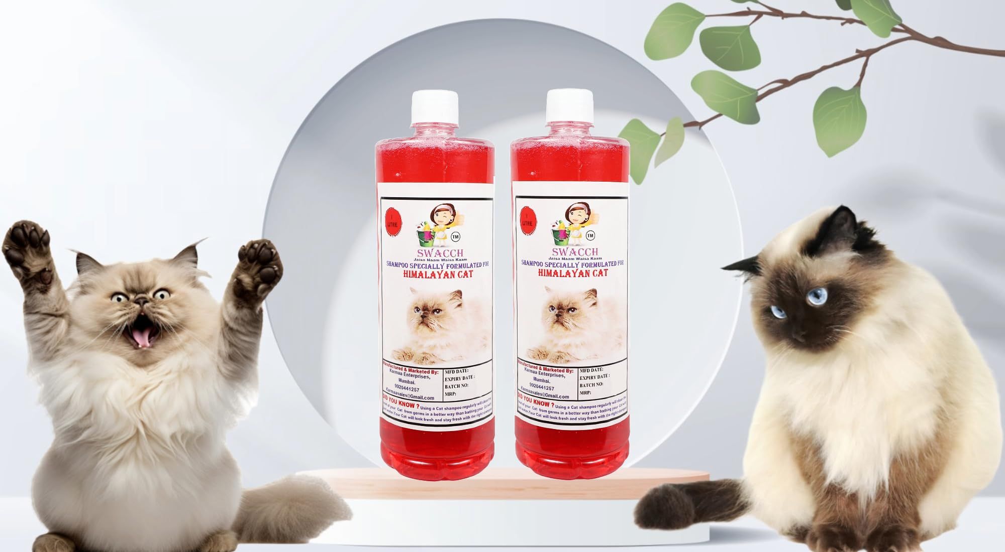 Swacch Shampoo Specially Formulated for Himalayan Cat (1 Litre) (Pack of 2) Strawberry