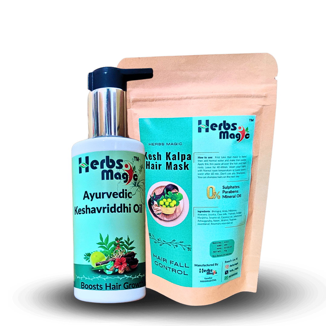 Herbs Magic Ayurvedic Keshavriddhi Hair Oil, 100ml & Hair Mask, 70gm duo For Men & Women, Helps In Hair Growth & Thickness, For All Hair Types, No Paraffin, Mineral Oil, Preservatives & Chemicals, 150ml