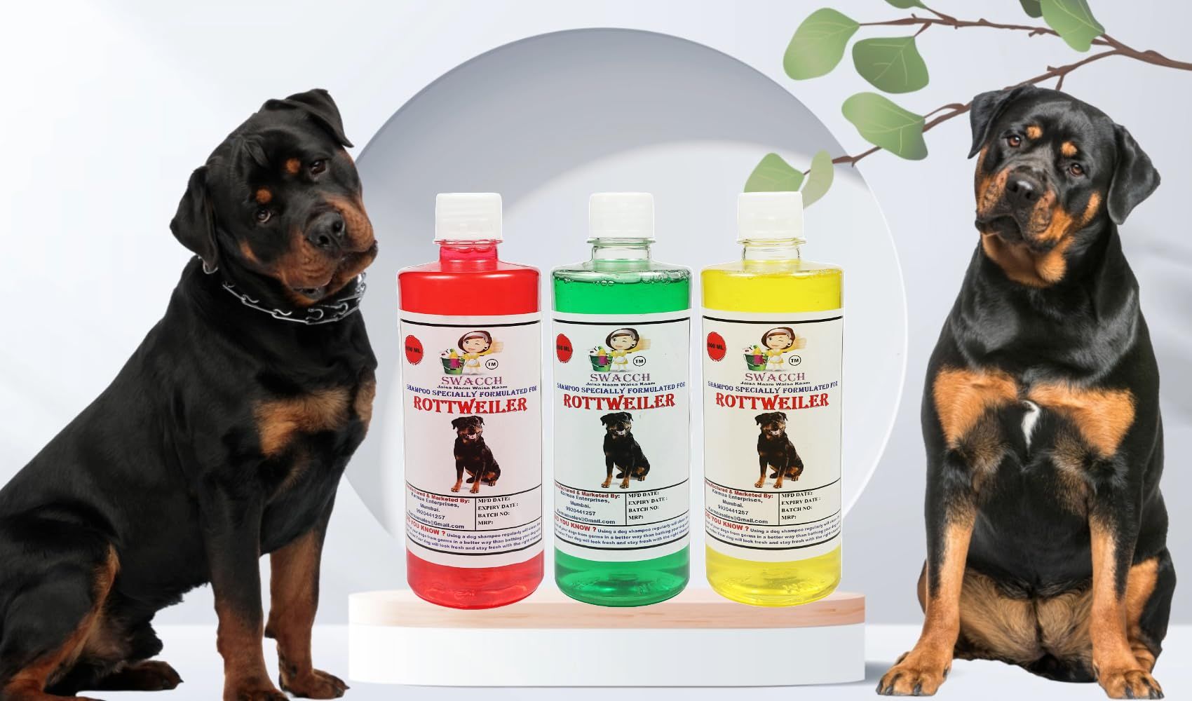 Swacch Shampoo Specially Formulated for Rottweiler (500ml) (Combo Pack of 3) Jasmine, Neem Alovera & Lemon