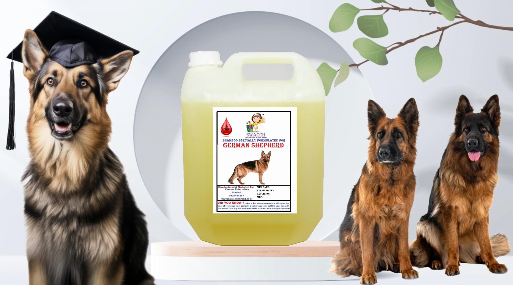 SWACCH Shampoo Specially FORMULATED for German Shepherd (10 Litre) Lemon