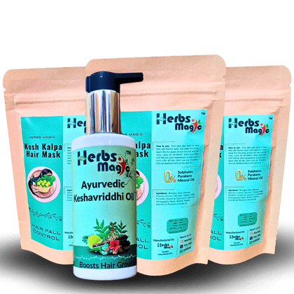 Herbs Magic Keshvriddhi Hair Oil, 100ml & Kesh Kalpa Hair Mask, 70gm Each, Set of 4, For Men & Women, Helps In Hair Growth & Thickness, For All Hair Types, No Paraffin, Mineral Oil, Preservatives & Chemicals, 150ml