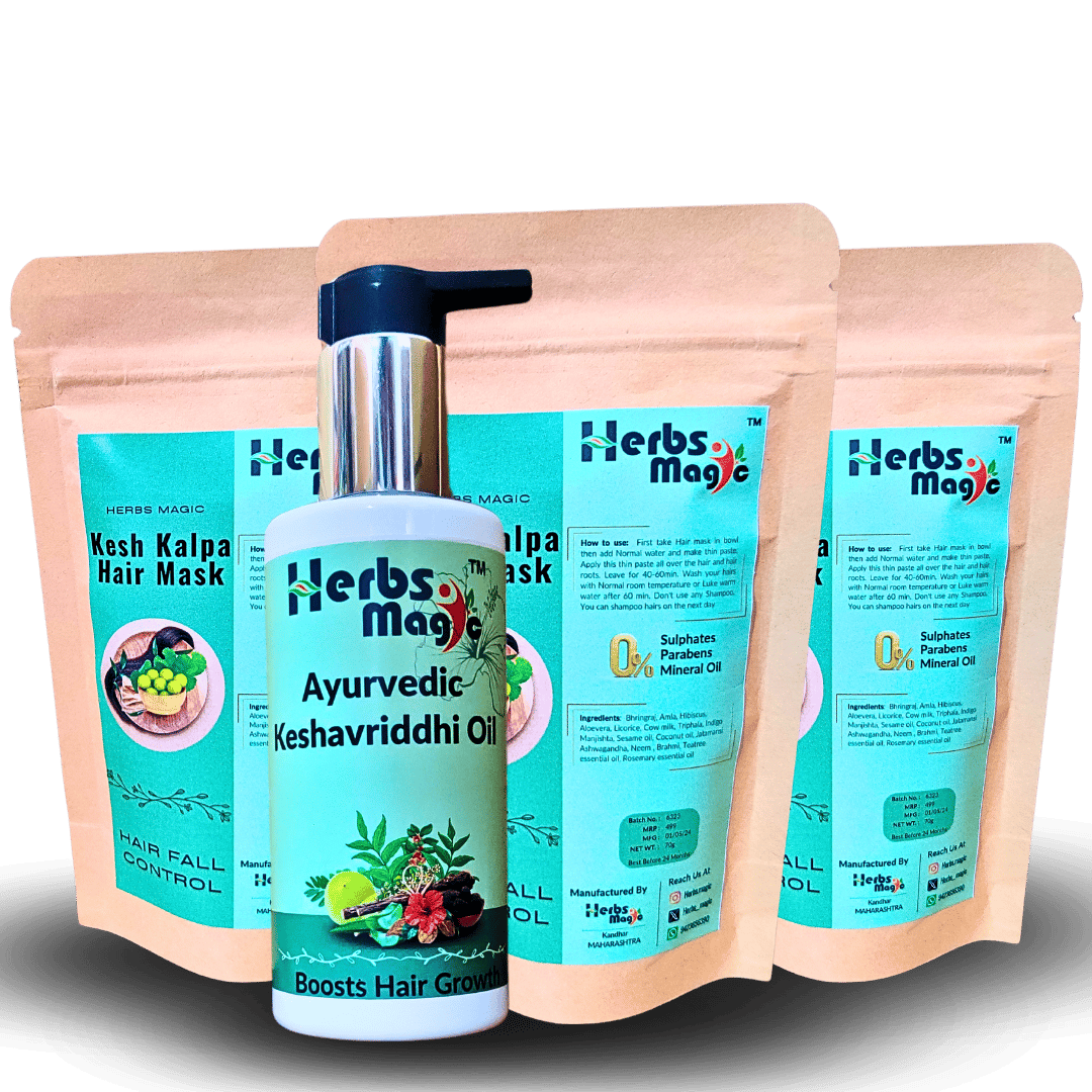 Herbs Magic Keshvriddhi Hair Oil, 100ml & Kesh Kalpa Hair Mask, 70gm Each, Set of 4, For Men & Women, Helps In Hair Growth & Thickness, For All Hair Types, No Paraffin, Mineral Oil, Preservatives & Chemicals, 150ml