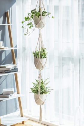 Art Tales Macrame Cotton Plant Hanger [Without Pot] | Rope Flower Pot Holder for Indoor Outdoor Balcony Garden Wall