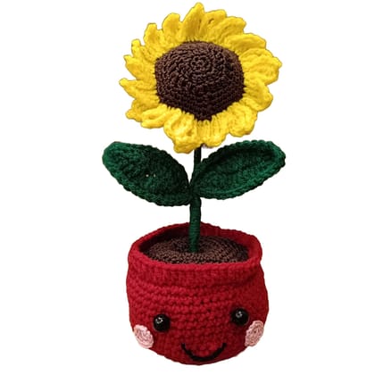 Cheerful Crochet Sunflower in Smiling Pot