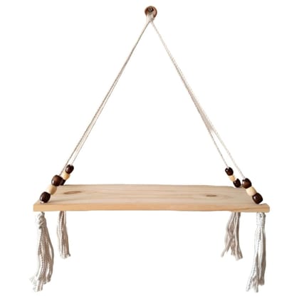 Macrame Wall Hanging Shelf Chic Decor Wood Floating Boho Shelves with Wooden Beads Hand Woven Bohemian Decor for Apartment Dorm Bedroom Living Room Nursery (Natural Wood 40 x 16 cm