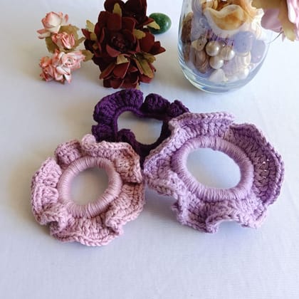 Handmade Pastel Shade Crochet Scrunchies | hair ties | hair bands