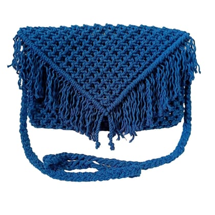 Handmade Macrame Royal Blue Sling Bag | Trending Handbags
