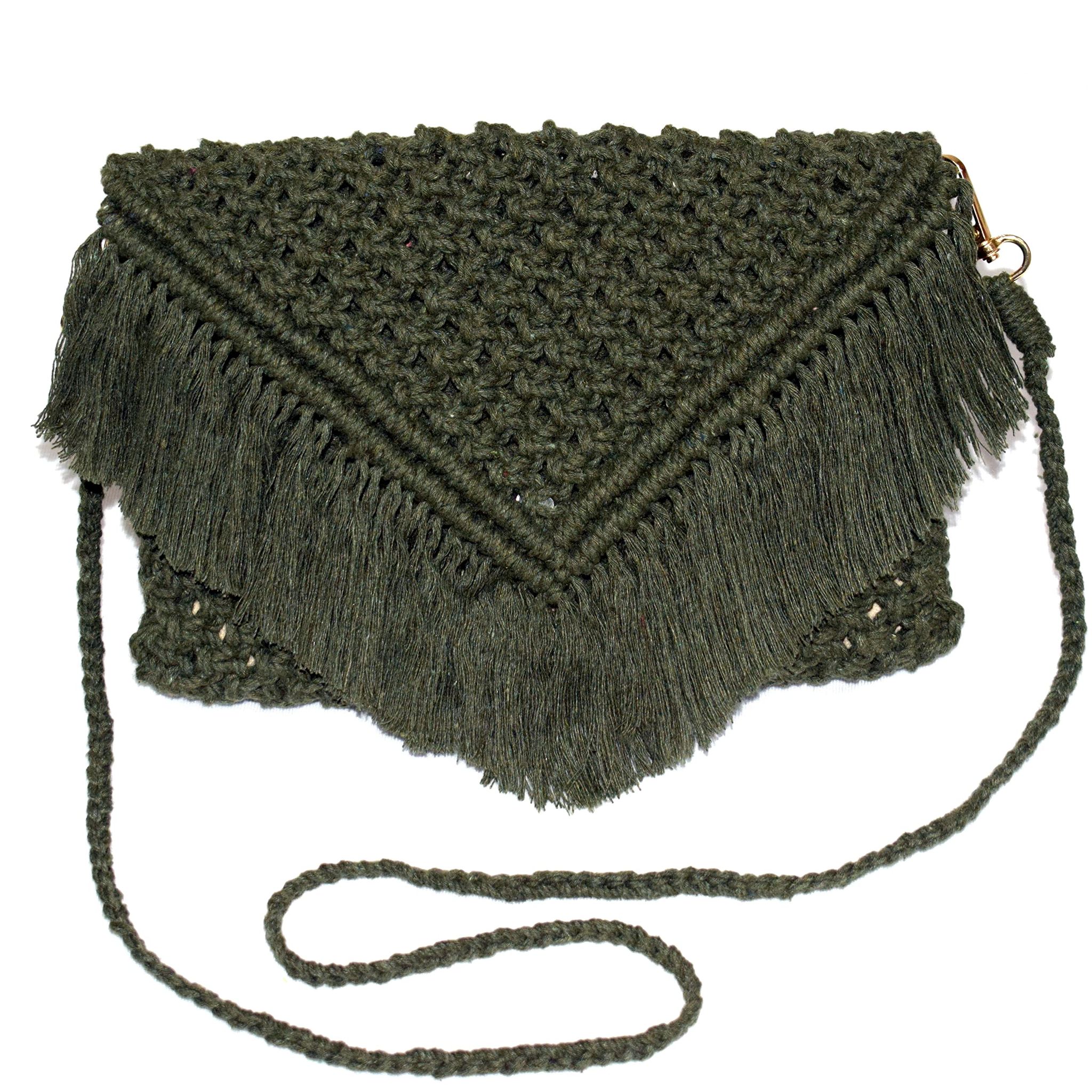 Olive Green Ladies Chic Macrame Handmade Sling Bag