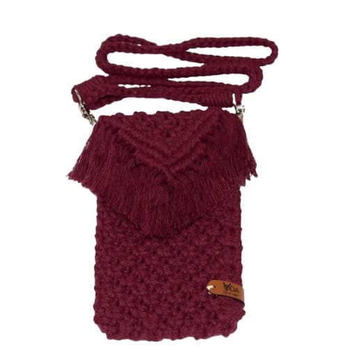 Art Tales Macrame handmade Maroon Sling Bag For Mobiles