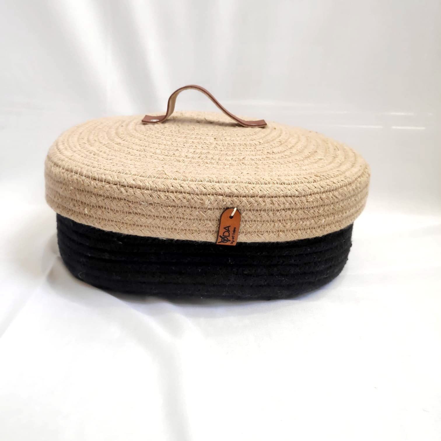 BLACK AND BEIGE CHIC BASKET WITH LID | SMALL STORAGE BASKET FOR HOME