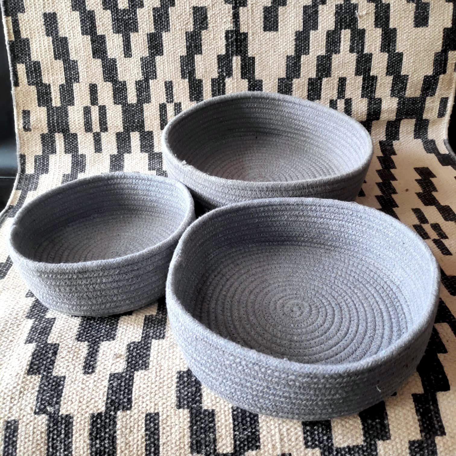 Cotton Baskets Set of 3, cotton organizer, table baskets, kitchen organisers