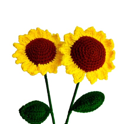 Handmade Forever Crochet Sunflower Bunch, handknitted Artificial Flower Bouquet (Set of 2)