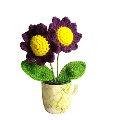 Handmade Flowers for Decor and Gift | Daisy Artificial Flowers with Pot (7 inch, Pack of 2 Flowers)