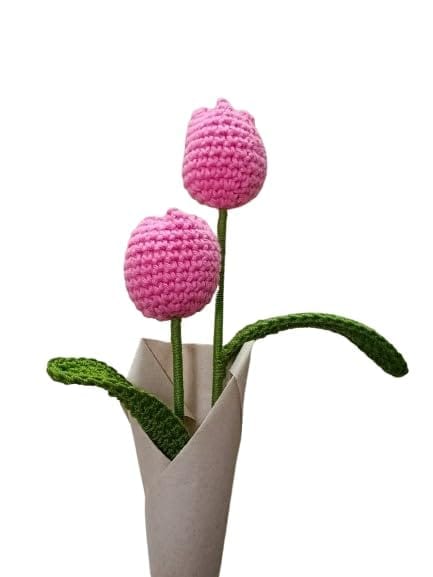 Artificial Tulip Crochet Flower Sticks, 2 Pcs, for Gifting, Home, Bedroom, Garden, Balcony, Office, Living Room, New Year, Wedding Decoration, (Baby Pink)