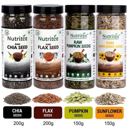 Nutritoz Natural Raw Combo Seeds Value Pack Chia Seeds, Flax Seeds, Pumpkin Seeds, Sunflower Seeds  (700 g, Pack of 4)