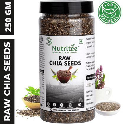 Nutritoz Natural Raw Chia Seeds For Weight Loss With Omega 3, Fiber, Zinc and Calcium Rich