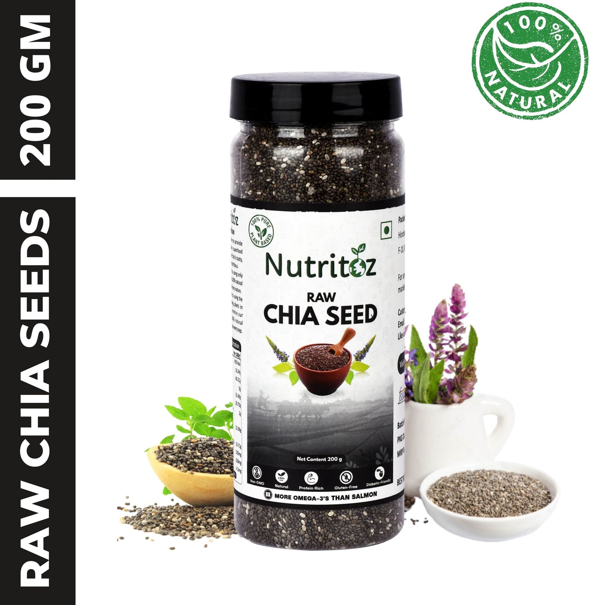 Nutritoz Natural Raw Chia Seeds For Weight Loss With Omega 3, Fiber, Calcium And Zinc