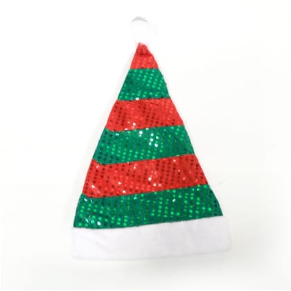 Santa Sequin Hat with Plush Puff Ball and Plush Wh