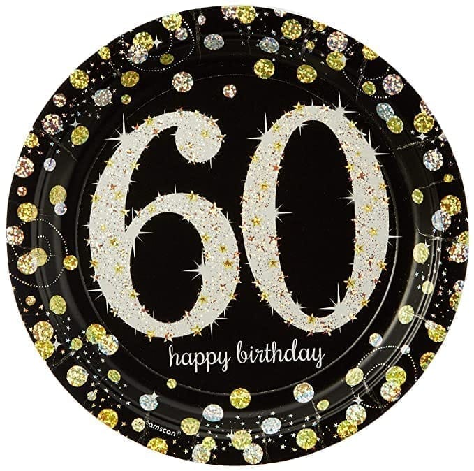 60th Birthday Sparkling Paper Plates 9" - 8PC