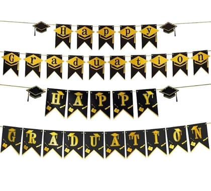 Happy Graduation Hat Banner Black & Gold