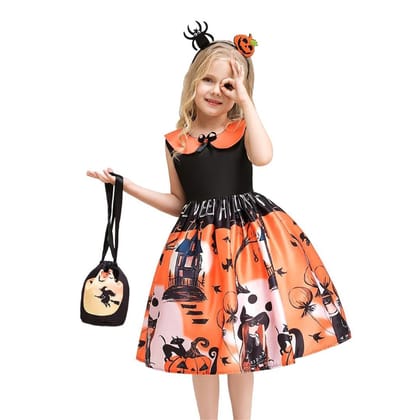 Halloween Pumpkin & Witch Printed Costume Size S