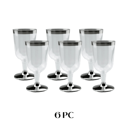 Wine Glasses with Silver Rim - Pack of 6