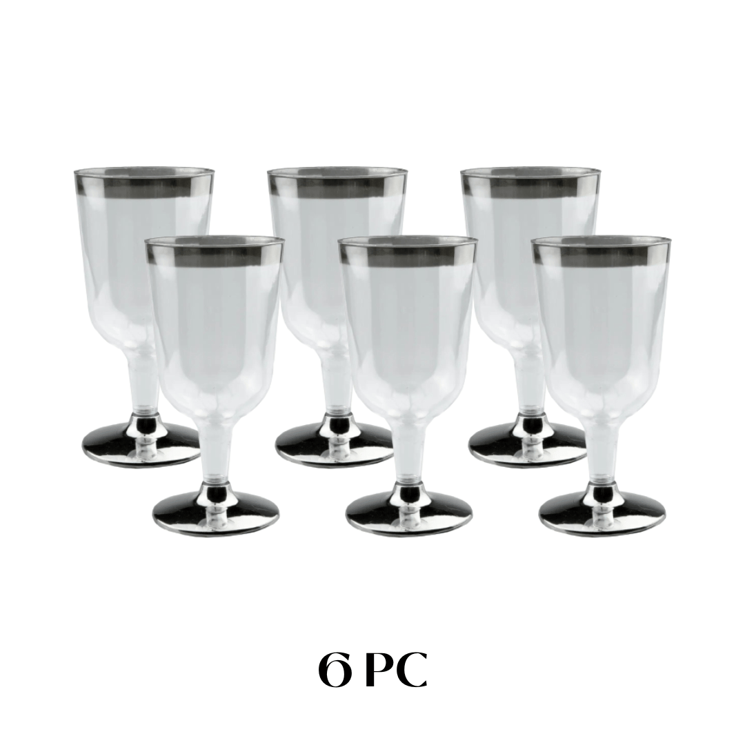 Wine Glasses with Silver Rim - Pack of 6