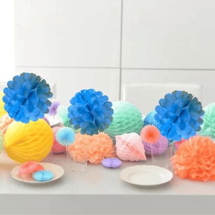 Sky Blue Color Paper Balls Party Decoration Flower Balls Hanging Pom Poms Ready To Use - No DIY - 1PC - Size 9 inches