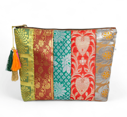 PRASHU Recycled Brocade Fabric Patchwork Pouch Makeup, Travel, Gifting, for Women and Girls