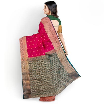 cherry red with green combo semi silk 1000 butta saree